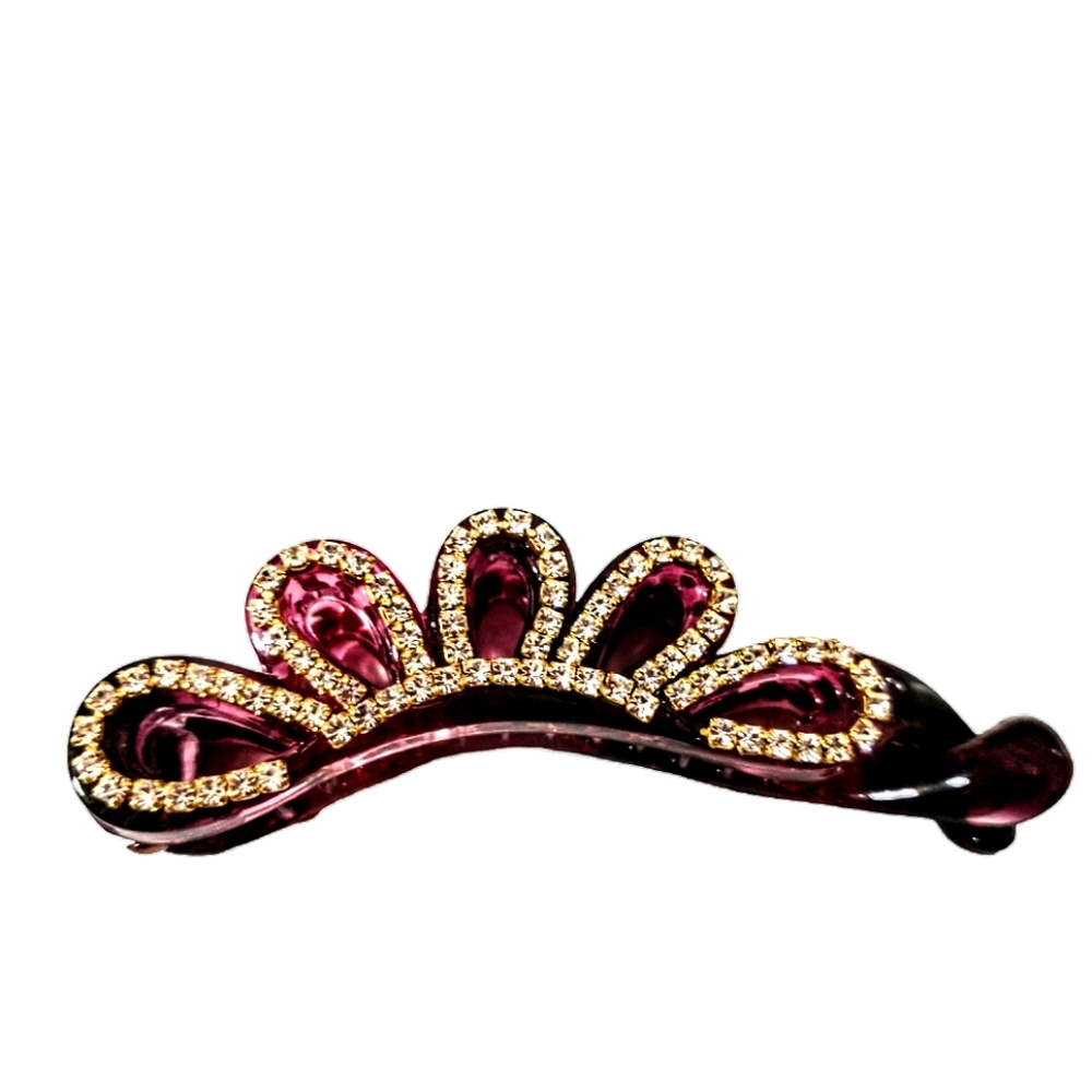 Burgundy hair clip with crystal